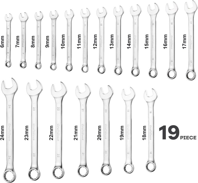 CRAFTZONE 19-Piece Combination Wrench Sets CR-V Metric Wrench Set 6-24mm Box and Open End Wrench Set 12-Point with Rolling Pouch Industrial for Workshop Outdoor Diy Repair - Image 3